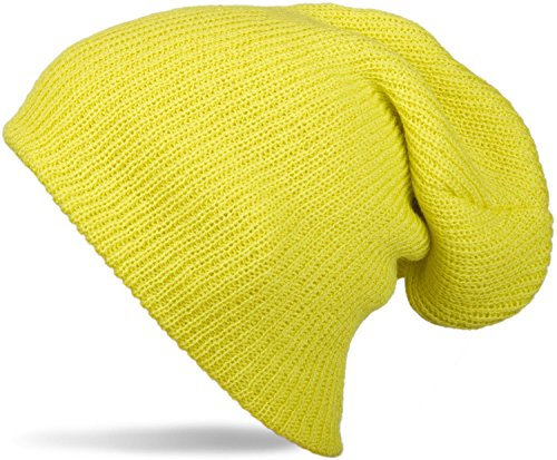 styleBREAKER Beanie Mütze, Slouch, überlange Strickmütze, doppelt gestrickt, warm, Unisex 04024004, Farbe:Gelb