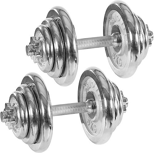 Movit® Kurzhanteln PRO 2er Set, Chrom Gusseisen Hanteln, 40kg, Stange 30mm Standardnorm, Griff gerändelt, Sternverschlüsse, Hantel Set Kurzhantelset Gewichte