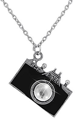 Hanessa Gioiello da donna divertente collana con fotocamera in nero rosso o blu lente di cristallo regalo per moglie/fidanzata, Vetro, Cristallo