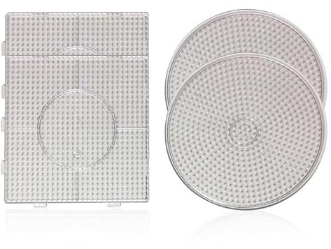 ewtshop® 4 Stück, Bügelperlen Stiftplatten, Steckplatten + 12 farbige Vorlagen, 2 x rund und 2 x eckig, Einzelgröße 14,5 x 14,5 cm und 15,0 cm Durchmesser
