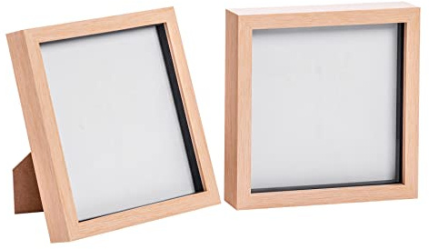 Nicola Spring 3D Shadow Box Photo Frames - 8 x 8 (20 x 20cm) - Pack of 2 - Light Wood 3D Photo Frame Box Picture Frame Square Display Case for Crafts, Keepsakes, Wedding, Graduation
