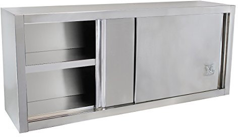 Beeketal 'BWS140' Gastro Küchen Wandhängeschrank aus Edelstahl mit auf Rollen gelagerte Schiebetüren, Hängeschrank mit fest verbautem Einlegeboden - Außenabmessungen (L/B/H): ca. 1400 x 400 x 650 mm