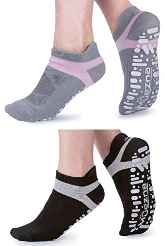 Muezna Yoga Socken Damen Frauen Mädchen rutschfest Atmungsaktiv Ideal für Yoga Pilates Tanz Fitness Sport Workout-Socken mit Baumwolle (Schwarz Grau)