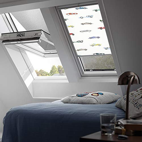 VELUX Original Verdunkelungsrollo Rollo für GGL, GHL, GTL, GPL/S08 und 608/GGU, GHU, GTU, GPU/S08/Stofffarbe Disney 4654/Rennautos/DKL S08 4654S