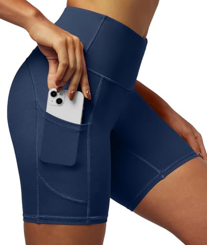 IUGA Gym Shorts for Women High Waisted Tummy Control Cycling Shorts Women with Pockets Workout Sport Yoga Running Shorts Navy Blue