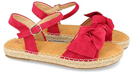 shoes&blues.es Sandalia plana de yute casual con lazo y pulsera ajustable. Coleccion primavera verano. Talla 36 Fucsia
