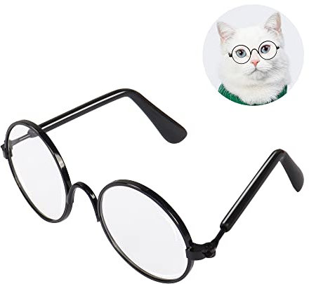YAODHAOD Pet Dog Cat Sonnenbrille, Retro-Runde Metall Prince Princess Sonnenbrille Puppy Katie Foto Requisiten Spielzeug (2 Stück) (8CM, Durchsichtig)