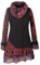 Vishes - Alternative Bekleidung - Damen Langarm Mandala Rüschen-Kleid mit Kapuzenschal schwarz 40-42