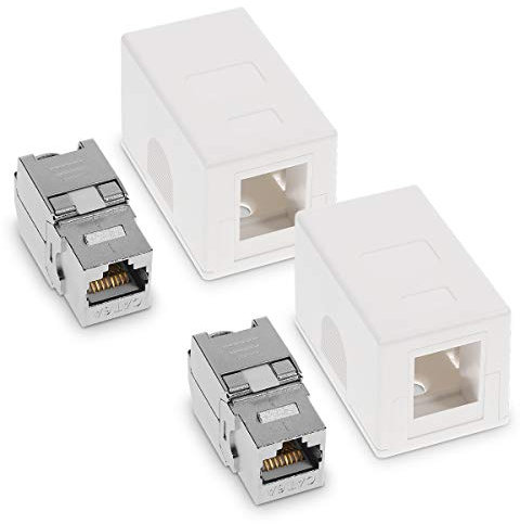 kwmobile 2X Roseta RJ45 para Pared con 2 módulos Keystone - 1 Puerto Ethernet CAT6A - Caja de Red para Superficie - Conector blindado para Internet
