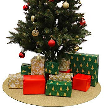 Primaflor - Ideen in Textil Weihnachtsbaum-Unterlage Glimmer Rund - Gold, 100 cm Durchmesser, Tannenbaum-Bodenschutzmatte, Glitzer Event-Teppich