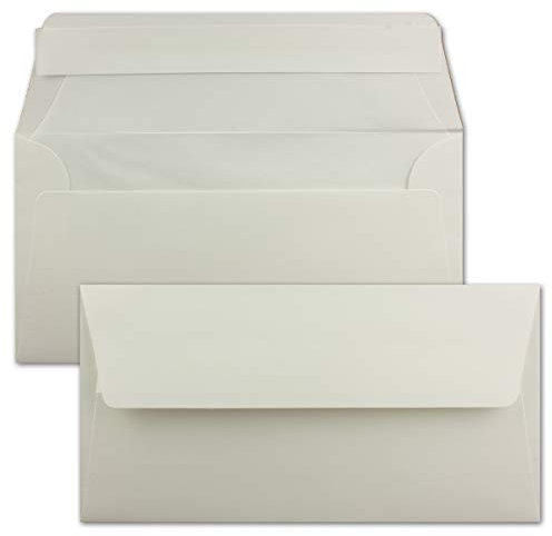 100x Briefumschläge DIN Lang 11 x 22 cm gerippt in Hochweiß gefüttert mit weiß em Seiden-Papier 110 g/m² Haftklebung