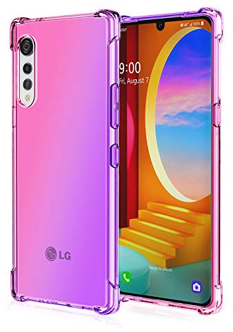DEDUX Hülle für LG Velvet 5G Handyhülle, Verstärkung mit Vier Ecken, Transparent Farbverlauf TPU Schutzhülle Case (Rosa/Violett)