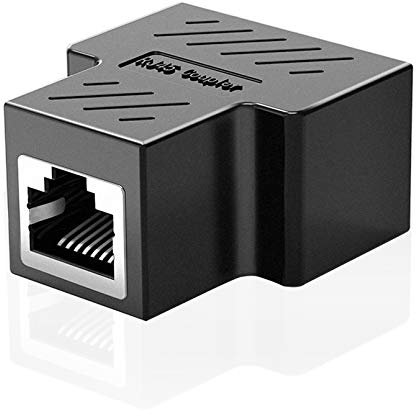 Rj45 Ethernet Splitter Connector 1 to 2 Adaptor, 1 Female to 2 Port Female, Double Socket LAN Cable Splitter Coupler Internet Connector for Cat5, Cat5e, Cat6, Cat7, 1 Pack