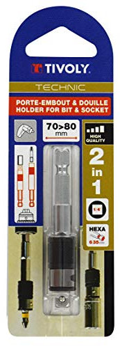 Tivoly - Porte Embout & Douille 2 en 1 - Insert pour Embouts Hexa 6,35mm + Insert pour Douille Carré ¼ - Changement Rapide d'Outil - Porte Douille & Embout Adaptateur pour Visseuse et Perçeuse