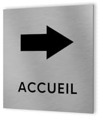 DECOHO - Pictogramme flèche directionnelle format 20 cm x 20 cm en Dibond Aluminium brossé - Modèle Accueil - Argent