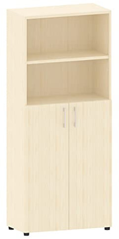 Aktenschrank-Regal-Kombination 5 OH versch. Farben | Ordnerschrank Büroschrank 183x80x40cm | Abschließbarer Aktenschrank mit aufgesetztem Aktenregal | Büro Kombischrank | Made in Germany! (Ahorn)