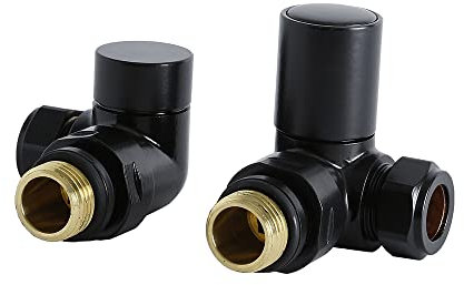 Milano 15mm Black Corner Heated Towel Rail Radiator Valves
