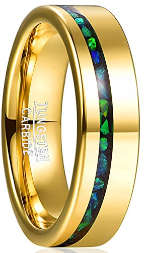 NUNCAD Partnerring Wolframcarbid Gold Herren Damen Opal Ring für Hochzeits Eheringe Freundschaft 6mm Größe 62