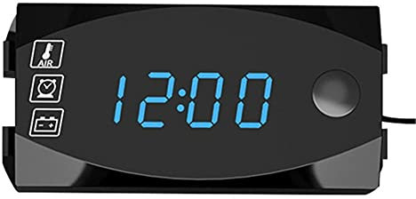 iSpchen 3-in-1 Motorraduhr Voltmeter Thermometer Led-Anzeige Spannungsmesser Elektronische Uhr 12V Wasserdichter Digitaler Voltmeter für Motorrad,Blau