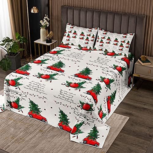 richhome Weihnachtsbaum Tagesdecke Bettüberwurf Steppdecke,Roter Apfel Früchte Rustikal Bed Cover/Sofa Cover Patchwork,Vintage Songtexte Classic Softest Bettüberwurf Gesteppte Decke 3St,240x260