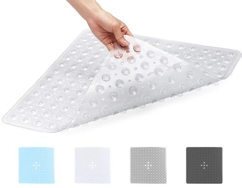 ADOV Shower Mat Non Slip, 53x53cm Square Shower Mats for Inside Shower, Anti-slip Safety Bathroom Mat with Strong Suction Cups and Drain Holes, Mildew Resistant and Machine Washable
