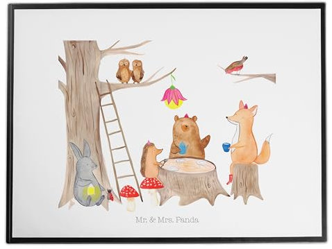 Mr. & Mrs. Panda Schreibtischunterlage Waldtiere Picknick - Geschenk, Gute Laune, Igel, Schreibtisch Unterlagen, Schreibtischauflage, Hase, Maus,