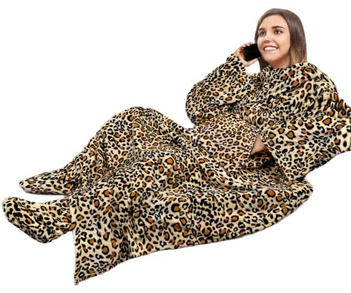 PAVILIA Sherpa-Decke mit Ärmeln, Fußtasche für Damen, Herren und Erwachsene, Dicke tragbare Decke, Überwurf, Fleece, warme Kuscheldecke, Bademantel, gemütliche Geschenkideen für Ehefrau, Mutter,