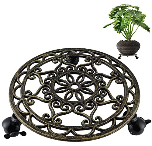 Skelang Pflanzenbehälter aus Gusseisen, 32 cm, Pflanzwagen mit Feststellrädern, rollender Pflanzenständer für Topfpflanze, Vase, Blumentopf, Tragfähigkeit 158,8 kg (Bronze)