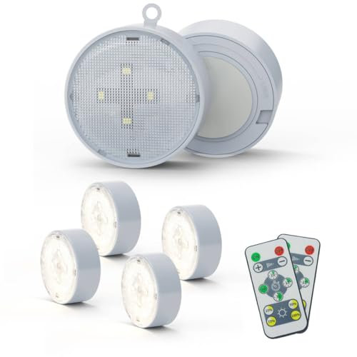 Starxing Puck Lights with Remote, LED Under Cabinet Lights Indoor, 6 Pack Stick on Cupboard Lights Battery Powered, Wireless Under Counter Light for Kitchen Closet Hallway