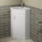 Affine® 585mm Corner Vanity Unit Basin Sink Bathroom Storage Cabinet Cupboard Freestanding, Single Tap Hole Ceramic Wash Basins, Soft Close Door, White Gloss