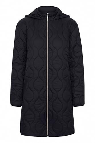 fransa FRPADMA Damen Steppjacke Übergangsjacke Jacke mit Kapuze Reißverschluss lange Passform leicht gefüttert, Größe:M, Farbe:Black (200113)