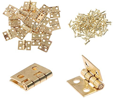 50 Pcs Mini Brass Hinges Furniture Fittings Decorative Small Door Hinges for Jewelry Box with Hinge Nails,Gold,8x10mm