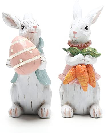 Hodao 2 Stück Osterhase Paar Dekorationen Frühling Ostern Kaninchen Dekorationen Figuren Tischdekoration Dekorationen für Party Zuhause Urlaub Niedlich Hase Ostern Tag Paar Geschenke Dekorationen