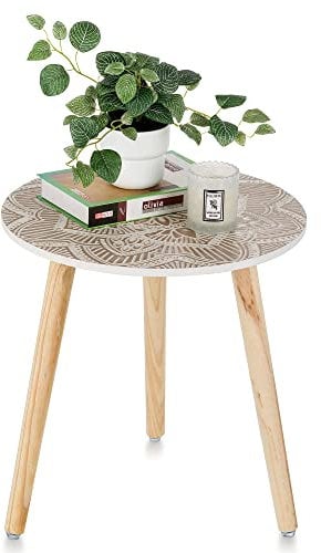 Hanobe Table D'appoint Basse en Bois Ronde Table de Chevet Salon Gigogne Blanc Petite Scandinave Moderne Decoration Tables Bout de Canapé Chambre Assemblage Facile
