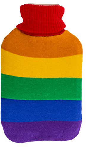 itsisa Wärmflasche Regenbogen Pride, 2 l mit Strickbezug - Bettflasche, Wärmekissen