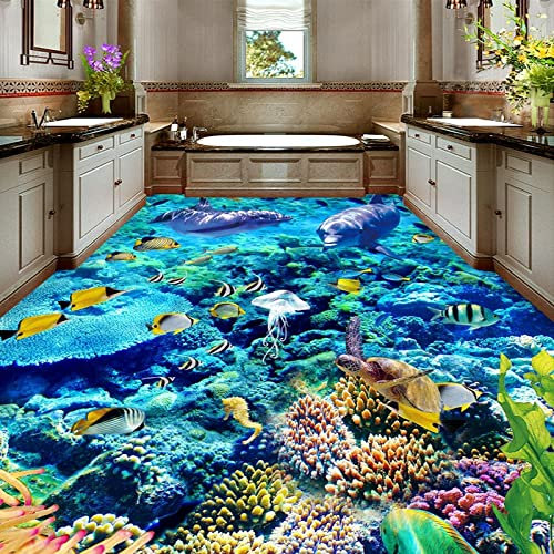Benutzerdefinierte Größe 3D Fototapete Unterwasserwelt Bodenbelag PVC Badezimmer 3D Raumboden Dekoration Wandbild Vinyltapete Wohnkultur, 300 * 210 cm