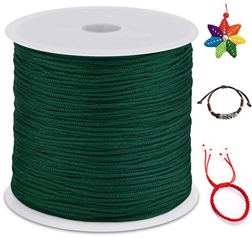 LEREATI Filo Nylon 0.8mm per Braccialetti, 100m Cordoncino Natalizio Coda di Topo, Macrame Corda per Collane Perline Gioielli Fai da Te (Verde Scuro)