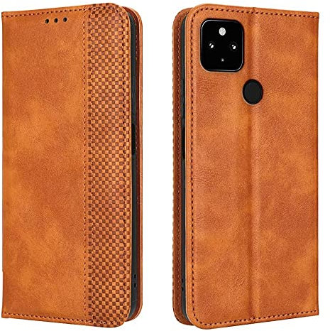 EASSGU Handyhülle für Google Pixel 4a 5G (6.2 Inches) Flip Folio PU Leder Magnetschalter Schutzhülle, [3 Kartenfach] [1 Wallet] Stand Case - Braun