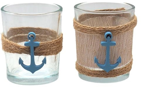 ZauberDeko Kerzenhalter Teelichthalter Maritim Anker Tischdeko Teelichtgläser Deko Sommer 6,5x5,5cm 2 Stück