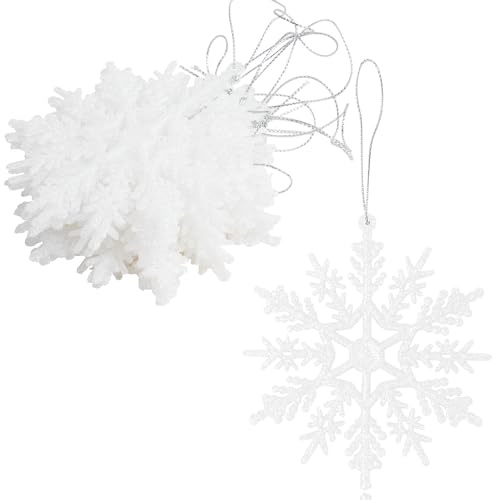 SULOLI 12PCS Glitter Snowflake Hanging Decorations(White)