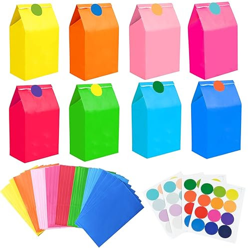 Papiertüten, 40 Stück Papiertüten Bunt Geschenktüten mit 48 Aufkleber, Candy Tüten zum Verpacken von Geschenken, kindergeburtstag, Hochzeit, Giveaways, Party