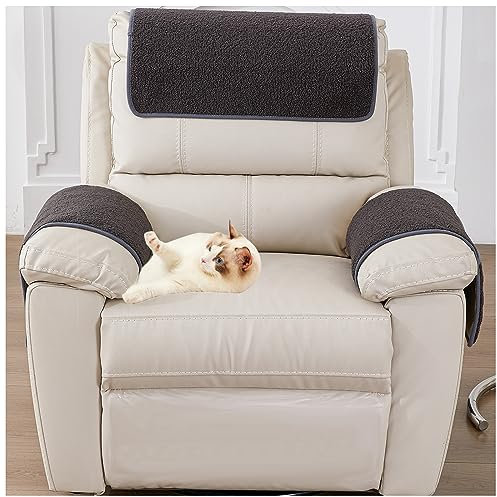 NNSMUN Armlehnenschoner, Armlehnenbezüge, Lamm Samt Ruhesessel Bezug mit Taschen rutschfest Sesselschoner für Fernsehsessel Abnehmbarer Waschbar (Dunkelgrau,3-Sitzer (5 StüCk))