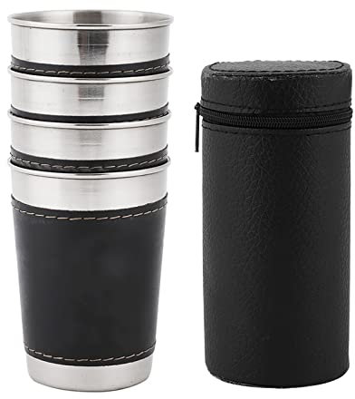 Joyzan Stainless Steel Mini Portable Wine Cup, Metal Shot Glasses Shatterproof Outdoor Cup Mug 170ml Tumbler with Leather Cover Coffee Glass Drinking Vessel Barware for Beer Milk Soda Bar Home