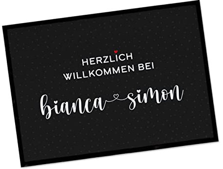Herz & Heim® Fußmatte mit Herzdesign für Paare & Familien, Innenbereich, rutschfest 60 cm x 40 cm (B/H)