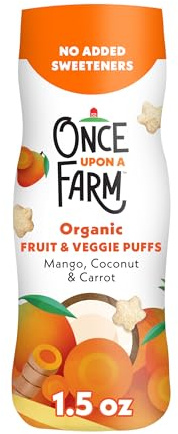Once Upon a Farm Organic Baby Fruit & Veggie Puffs, Mango, Coconut & Carrot,1.5oz