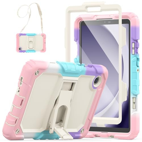SEYMAC Funda para Samsung Galaxy Tab A9 8.7 2023, Funda para Samsung Tab A9 a Prueba de Golpes con Protector de Pantalla/Soporte Plegable/Correa para el Hombro, Funda para Galaxy Tab A9, Rosa