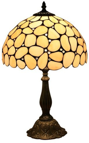 BOTOWI Tiffany Stained Glass Table Lamp 19 Tall Vintage Victorian Desk Light Beige Pebble Patterns Night Light Cream Bedside Reading Lighting Decoration Bedroom Living Room Study,Alloy Base