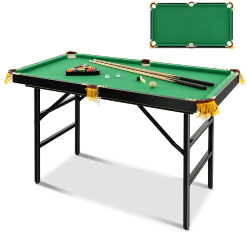 COSTWAY 4FT Billiards Table, Folding Game Pool Table with 16 Balls, 2 Cues, 2 Chalks, Triangle Rack and Brush, Portable Snooker Table Game Set for Home Party Gathering (Green)