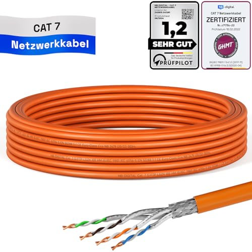 HB-DIGITAL 5m CAT 7 Netzwerkkabel LAN Kabel Verlegekabel Ethernet Installationskabel 10 Gbit/s AWG23 S/FTP - GHMT Zertifiziert - reines Kupfer LSZH BauPVO Klasse Cca Datenkabel Simplex - Orange