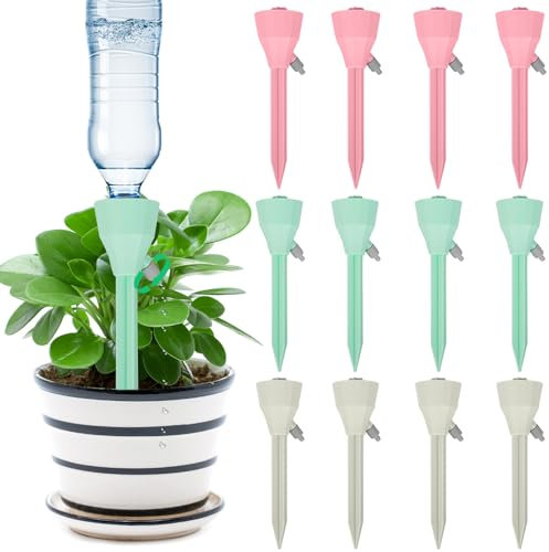 Riisoyu 12 Piezas Riego por Goteo Automático Kit, Juego de riego automático ajustable con válvula de control Riego Goteo Botella sistema riego automático para regar varias plantas y flores